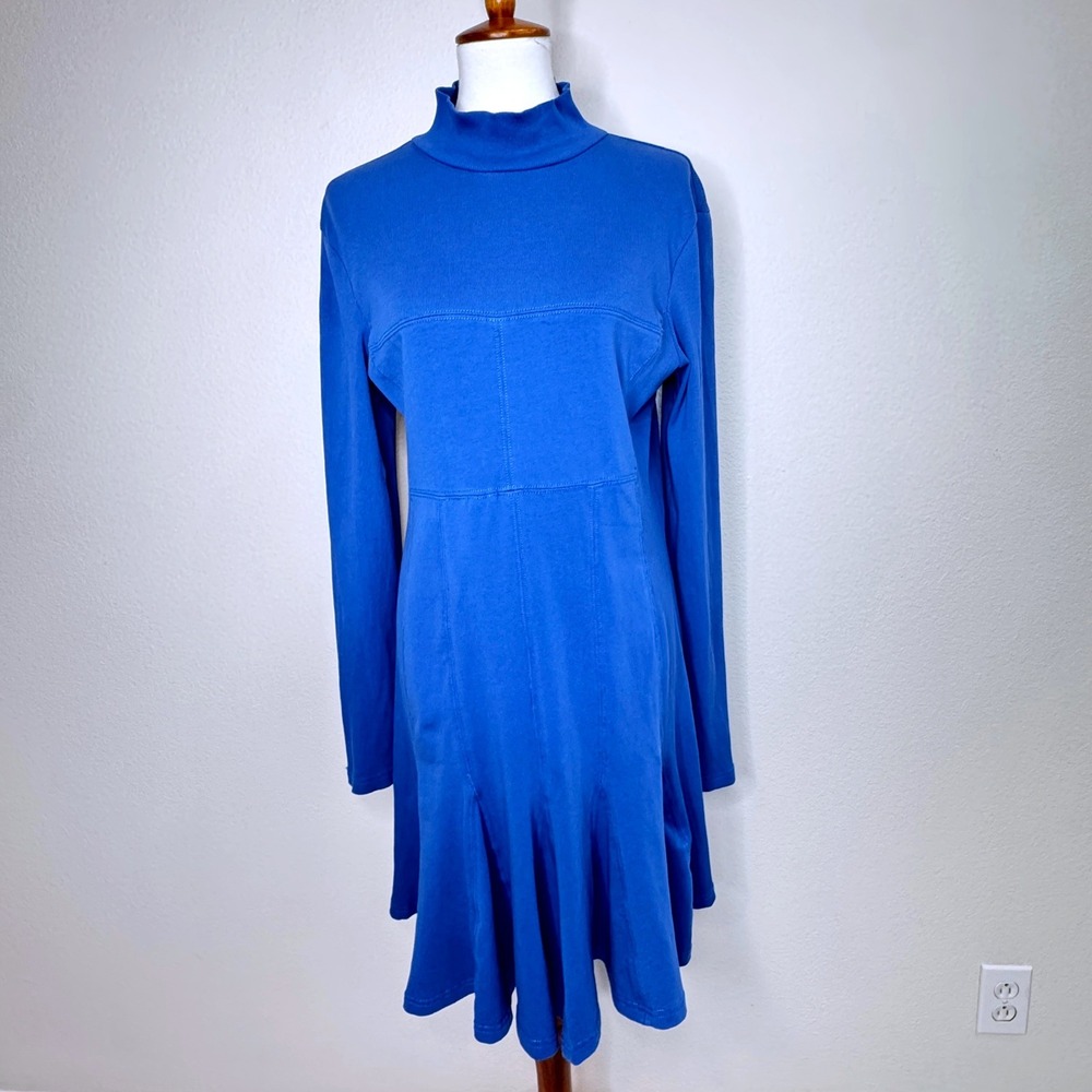 DAILY PRACTICE Fit Flare Dress Knee Length Long Sleeves Mock Neck XL Blue Casual